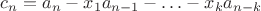$c_n = a_n - x_1 a_{n - 1} - \ldots - x_k a_{n - k}$