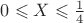 $0\leqslant X \leqslant \frac {1}{4}$ $0\leqslant X \leqslant \frac {1}{4}$