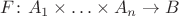 $F\colon A_1\times\ldots\times A_n\to B$