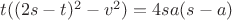 $t((2s-t)^2-v^2)=4sa(s-a)$