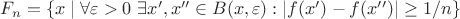 $F_n = \{x\mid \forall \varepsilon>0\ \exists x',x''\in B(x,\varepsilon): |f(x')-f(x'')|\ge 1/n\}$