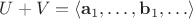 $U+V = \langle\mathbf a_1,\ldots,\mathbf b_1,\ldots\rangle$