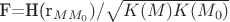 F={H(r_{MM_0})}/\sqrt{K(M)K(M_0)}