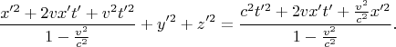 $$\frac{x'^2+2vx't'+v^2t'^2}{1-\frac{v^2}{c^2}}+y'^2+z'^2=\frac{c^2t'^2+2vx't'+\frac{v^2}{c^2}x'^2}{1-\frac{v^2}{c^2}}.$$