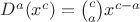 $D^a (x^c) = \binom c a x^{c - a}$