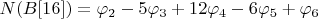 $N(B[16])=\varphi_2-5\varphi_3+12\varphi_4-6\varphi_5+\varphi_6$