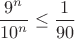 $$\frac{9^{n}}{10^{n}}\le\frac{1}{90}$$