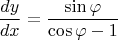 $$\frac{dy}{dx}=\frac{\sin\varphi}{\cos\varphi - 1}$$