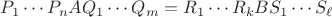 $P_1\cdots P_n AQ_1\cdots Q_m = R_1\cdots R_kBS_1\cdots S_\ell$