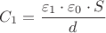 ${C_1}=\dfrac{{\varepsilon_1}\cdot{\varepsilon_0}\cdot{S}}{d}$
