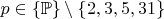 $p\in \{\mathbb P\}\setminus\{2,3,5,31\}$