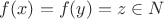 $f(x)=f(y)=z\in N$