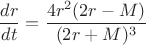 $$\frac{dr}{dt}=\frac{4r^2(2r-M)}{(2r+M)^3}$$