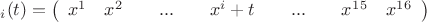$_i(t) = \left( \begin{array}{ccccccccccccccccccc} x^1&x^2&&...&&x^i+t&&...&&x^1^5&x^1^6 \end{array} \right) $