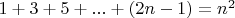 $1+3+5+...+(2n-1)=n^2$