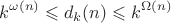 $$k^{\omega(n)}\leqslant d_k(n)\leqslant k^{\Omega(n)}$$