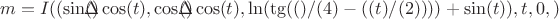 $$m=Кривая((\sin(&rho;) \cos(t),\cos(&rho;) \cos(t),\ln(\tg((&pi;)/(4)-((t)/(2))))+\sin(t)),t,0,&pi;)$$