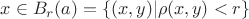 $x\in B_r(a)=\{(x,y)|\rho(x,y)< r\}$