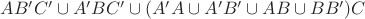 $AB'C' \cup A'BC' \cup (A'A \cup A'B' \cup AB \cup BB')C$