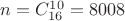 $n=C^{10}_{16}=8008$
