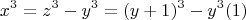 $$x^3=z^3-y^3=(y+1)^3-y^3\ren(1)$$