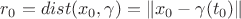$r_0 = dist(x_0,\gamma) = \left\lVert x_0-\gamma(t_0)\right\rVert$