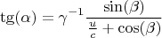 $$\tg(\alpha)=\gamma^{-1}\frac{\sin(\beta)}{\frac{u}{c}+\cos(\beta)}$$