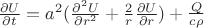 $\frac { \partial U} { \partial t} = a^2 (\frac { \partial ^2 U} { \partial r^2} + \frac {2} {r} \frac { \partial U} { \partial r}) + \frac {Q} {c \rho}$