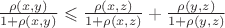 $\frac{\rho(x,y)}{1+\rho(x,y)} \leqslant \frac{\rho(x,z)}{1+\rho(x,z)} + \frac{\rho(y,z)}{1+\rho(y,z)}$