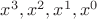 $x^3, x^2, x^1, x^0$ $x^3, x^2, x^1, x^0$
