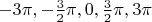 $-3\pi, -\frac{3}{2} \pi, 0, \frac{3}{2} \pi, 3 \pi$