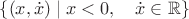 $\{(x,\dot x)\mid x<0,\quad \dot x\in \mathbb{R}\}$