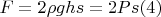 $F = 2 \rho g h s = 2Ps    (4)$