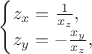 $$\begin{cases}z_x = \frac{1}{x_z}, \\z_y = - \frac{x_y}{x_z}, \end{cases}$$