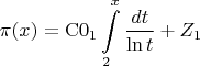 $$\pi(x)=\operatorname{C0}_1\int\limits_{2}^{x}\frac{dt}{\ln{t}}+Z_1$$