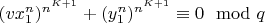 $(vx_1^n)^{n^{K +1}} + (y_1^n)^{n^{K + 1}}\equiv 0\mod q$