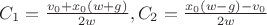 $C_1 = \frac{v_0 +x_0 (w+g)}{2w} , C_2 = \frac{x_0 (w-g) - v_0}{2w}$
