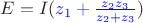 $\[E = I({\color{blue}{z_1} + \frac{{{z_2}{z_3}}}{{{z_2} + {z_3}}}})\]$