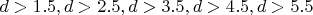 $  d>1.5,  d>2.5,  d>3.5,  d>4.5,  d>5.5  $