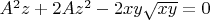 $A^2z+2A{z}^2-2xy\sqrt{xy}=0$