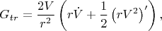 $$
G_{t r} = \frac{2 V}{r^2} \left( r \dot{V} + \frac{1}{2} \left( r V^2 \right)' \right),
$$