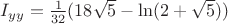 $I_{yy}=\frac{1}{32} (18\sqrt{5}-\ln(2+\sqrt{5}))$