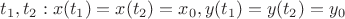 $t_1, t_2: x(t_1)=x(t_2)=x_0, y(t_1)=y(t_2)=y_0$