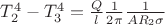 $T_2^4 - T_3^4 = \frac{Q}{l} \frac{1}{2 \pi} \frac{1}{A R_2 \sigma }$ $T_2^4 - T_3^4 = \frac{Q}{l} \frac{1}{2 \pi} \frac{1}{A R_2 \sigma }$