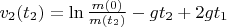 $v_2(t_2) = \ln\frac{m(0)}{m(t_2)} - gt_2 + 2gt_1$