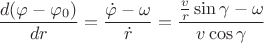 $$\frac{d(\varphi-\varphi_0)}{dr}=\frac{\dot\varphi-\omega}{\dot r}=\frac{\frac v r\sin\gamma-\omega}{v\cos\gamma}$$