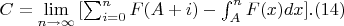 $C=\lim \limits_{n \to \infty} {[\sum_{i=0}^{n}{F(A+i)}-\int_{A}^{n}{F(x)dx}]}.(14)$