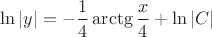 $\ln|y|=-\dfrac{1}{4}\arctg\dfrac{x}{4}+\ln|C|$