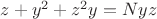 $z+y^2+z^2y=Nyz$