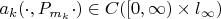 $a_k(\cdot,P_{m_k}\cdot)\in C([0,\infty)\times l_\infty)$